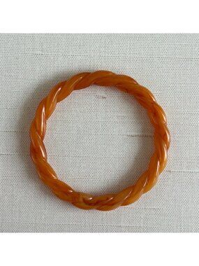 Orange Braided Marble-Style Plastic Bracelet Size 7.5 Lightweight & Durable